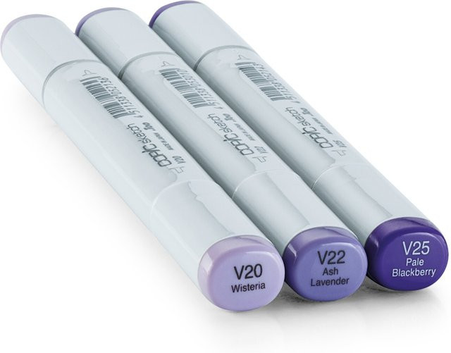 Copic Sketch Set Color Fusion 1 Profi-Marker mit Brush-Spitze in Purple, Wisteria, Ash Lavender und Pale Blackberry, 3 Stück - Bild 1