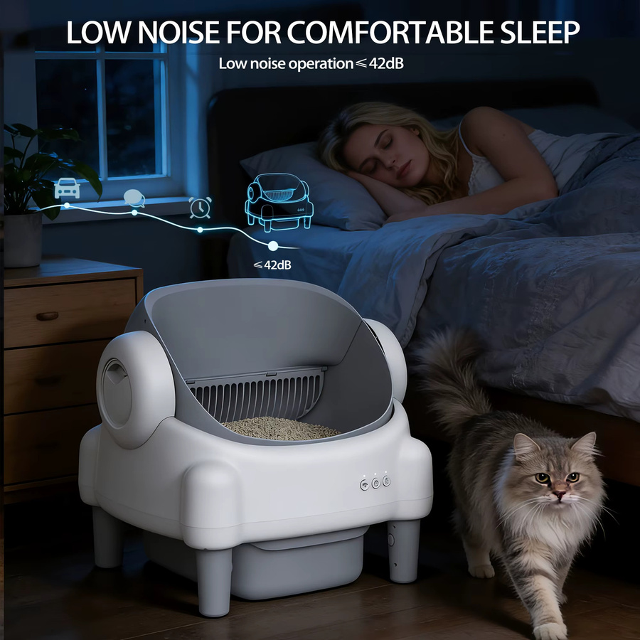 MIAOERDUO Elektrische Katzentoilette in Weiß, selbstreinigend und offen mit 76L Volumen, App-Überwachung via 2.4G WLAN, Sicherheitssensoren sowie Aromatherapie-Reinigungsbürste und Müllbeuteln - Bild 4