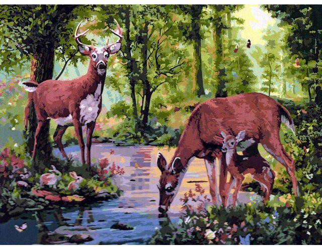 FIYO DIY Diamantmalerei Hirsch Mosaik Set in Beige und Multicolour, Breite: 30 cm, Höhe: 20 cm - Bild 1