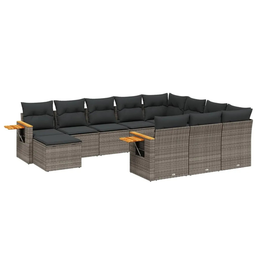 vidaXL 11-teilige Garten-Sofagarnitur aus Poly-Rattan und Akazienholz in Grau mit Kissen - Bild 2