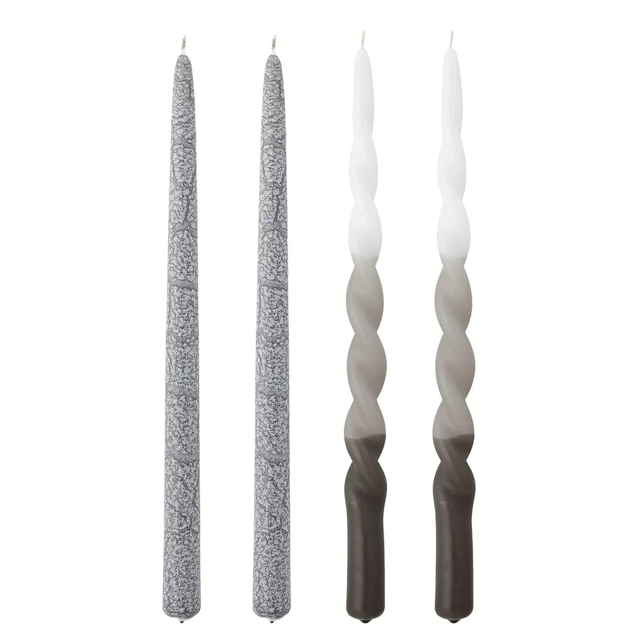 Bloomingville Kerzen Set aus Paraffin in Grau mit Frost-Effekt, 4 Stück, skandinavisches Design - Bild 1