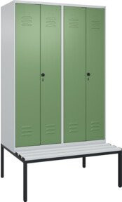 C+P PSA Doppel-Spind Classic PLUS Sitzbank mit 4 Abteilen und Sicherheits-Drehriegel, B/T/H: 212,0 x 120,0 x 81,5 cm, Kunststoff-Sitzfläche, Grau/Grün - Bild 1