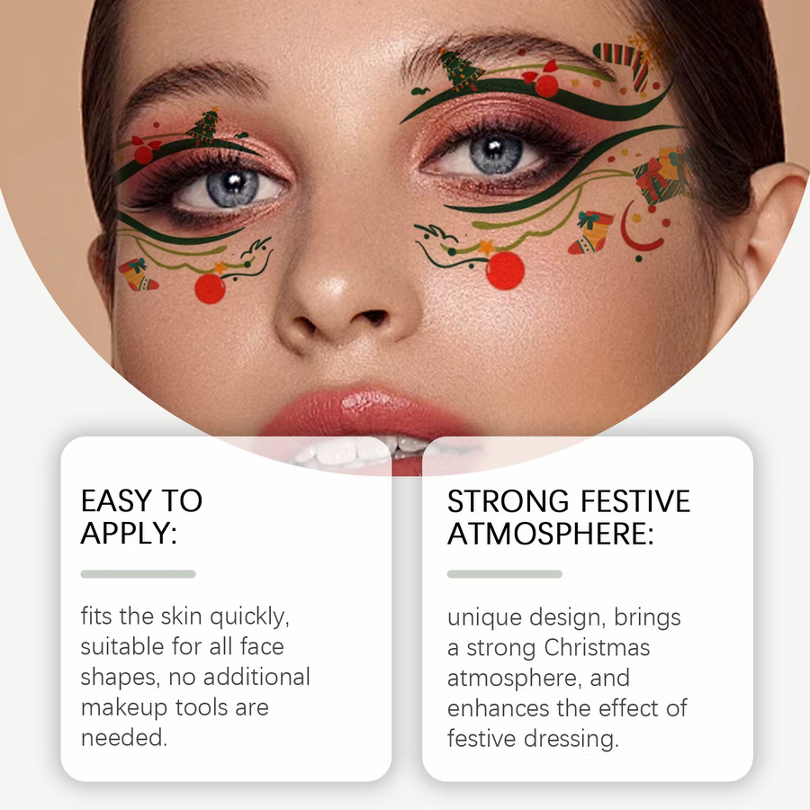 Weihnachts-Gesichtsaufkleber, glitzernd, temporäre Tattoos, Unisex - Bild 2