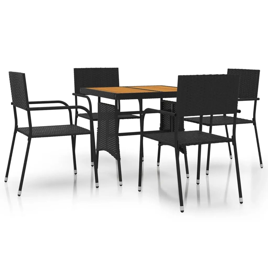 vidaXL 5-teilige Garten-Essgruppe aus Poly Rattan und Akazien-Massivholz in Schwarz - Bild 2