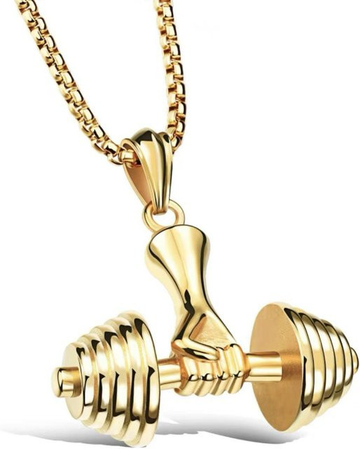 YIRAN Hantel Langhantel Anhänger, Kupfer, Gold, Herren - Bild 1
