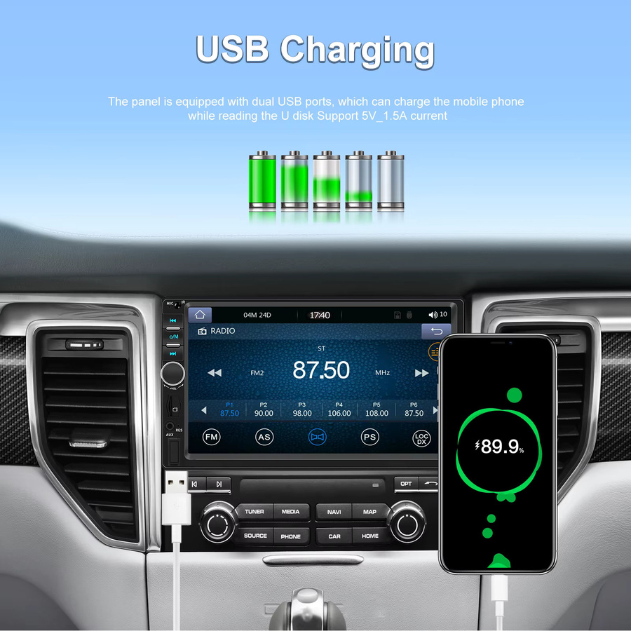 Podofo 2-DIN Autoradio mit 7 Zoll Display, kabelloses CarPlay, Android Auto, Bluetooth und Mirror Link in Schwarz - Bild 3
