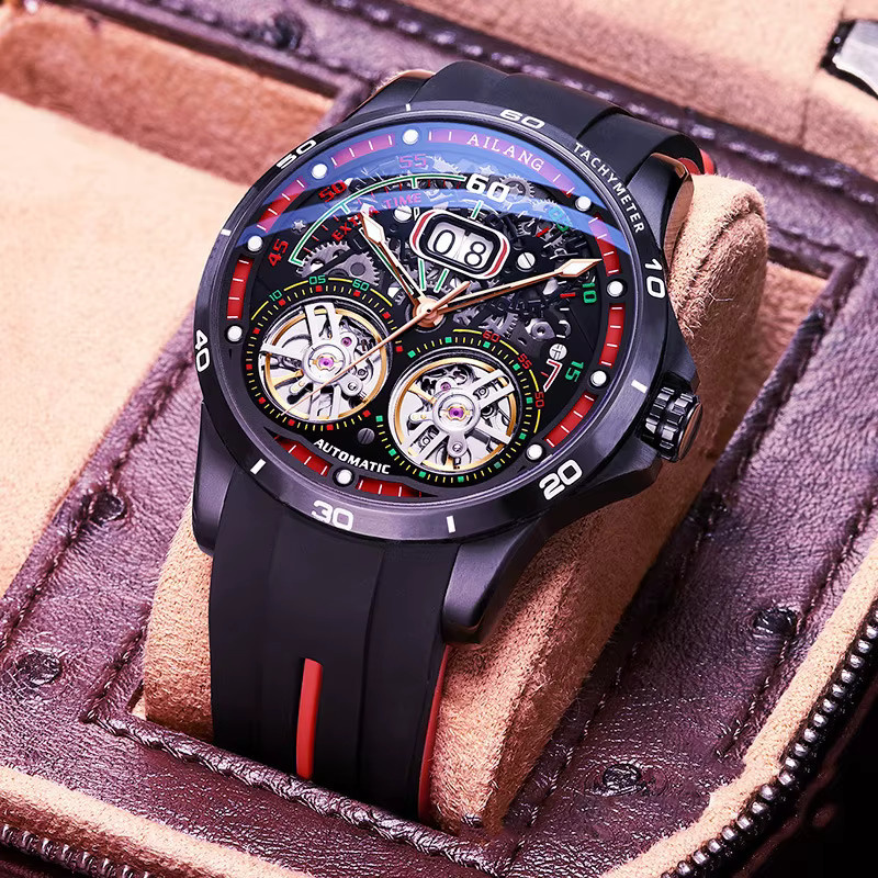 AILANG Armbanduhr, Doppel Tourbillon, Automatik, Edelstahl, Silikon, Herren - Bild 3