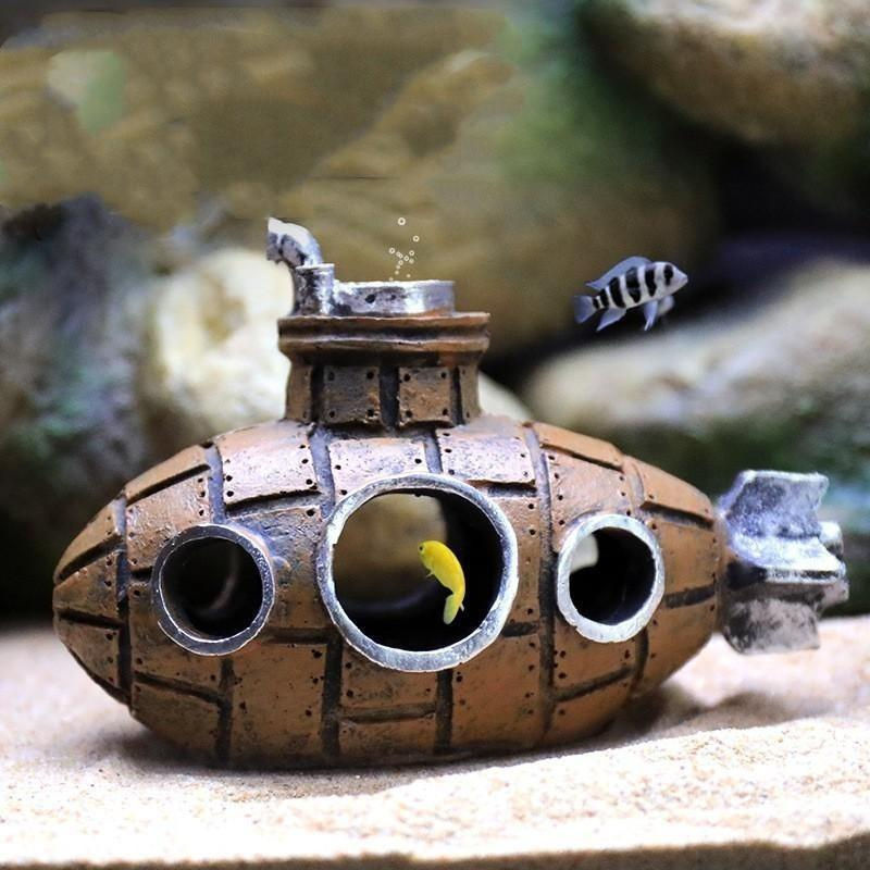 NATAWA U-Boot Aquarium Dekoration aus Kunstharz in Bronze und Gold als Unterschlupf für Fische und Garnelen - Bild 7