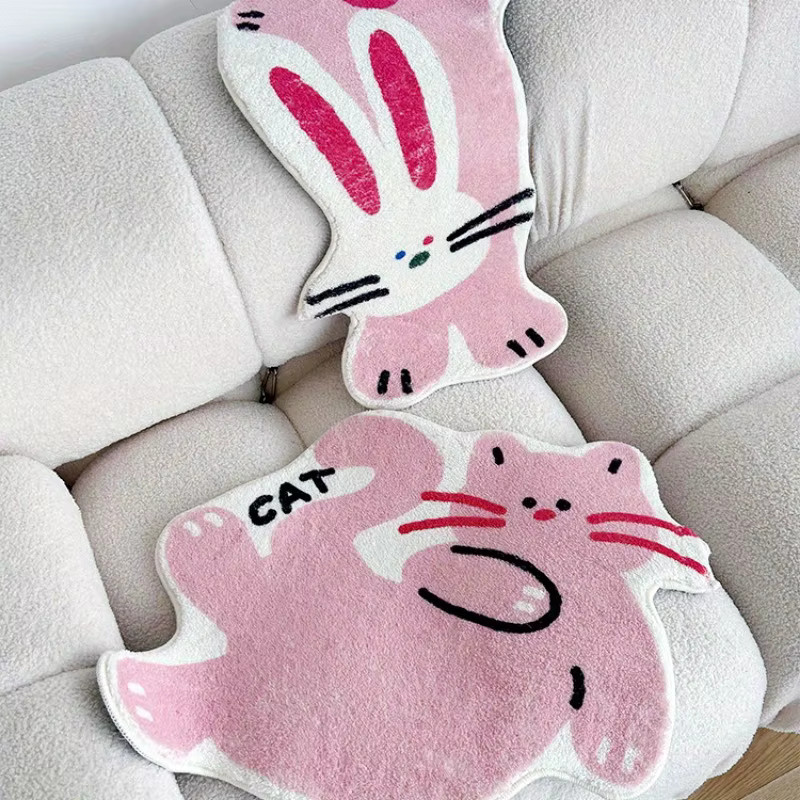 VIKAMA Rosa Cartoon-Katzen-Teppich aus Polyester für Badezimmer und Kinderzimmer, B/T: 60 x 60 cm - Bild 2