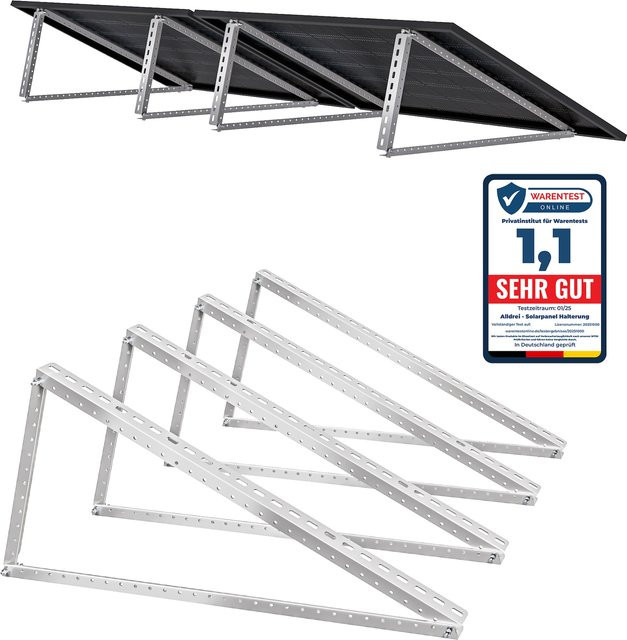 Solarmodul Halterung für 2 Solarpanels aus Aluminium und Edelstahl in Silber, 4 Stück, Wandmontage, Breite: 120 cm - Bild 1