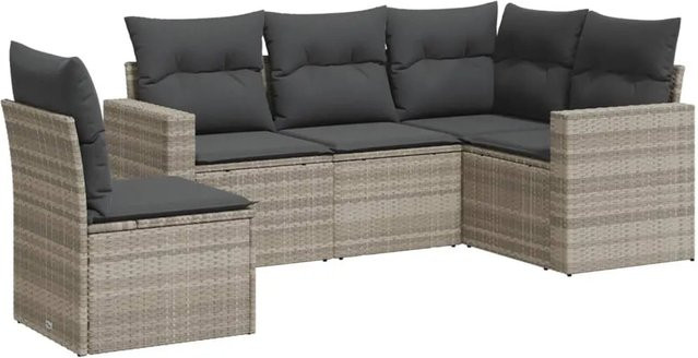 vidaXL 5-tlg Garten-Sofagarnitur in L-Form aus Poly-Rattan in Hellgrau mit Sitzkissen und Rückenkissen - Bild 1