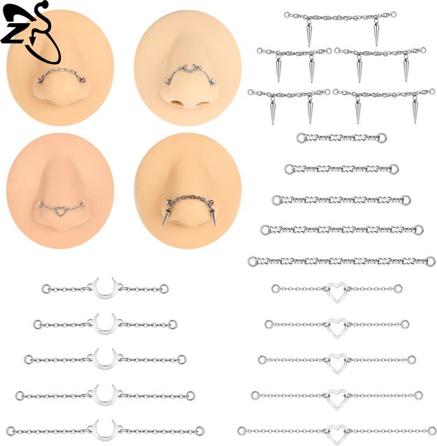 ZS Nasenkette Edelstahl, Brückenpiercing, Unisex, 32–50 mm - Bild 1
