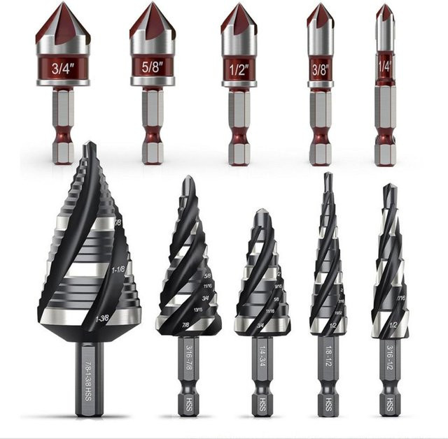 50-teiliges HSS Spiralstufenfräser-Set mit Titan-Beschichtung in Gold und Silber, 1/4-Zoll-Sechskantschaft für Metall, Stahl, Aluminium, Holz und Kunststoff - Bild 1