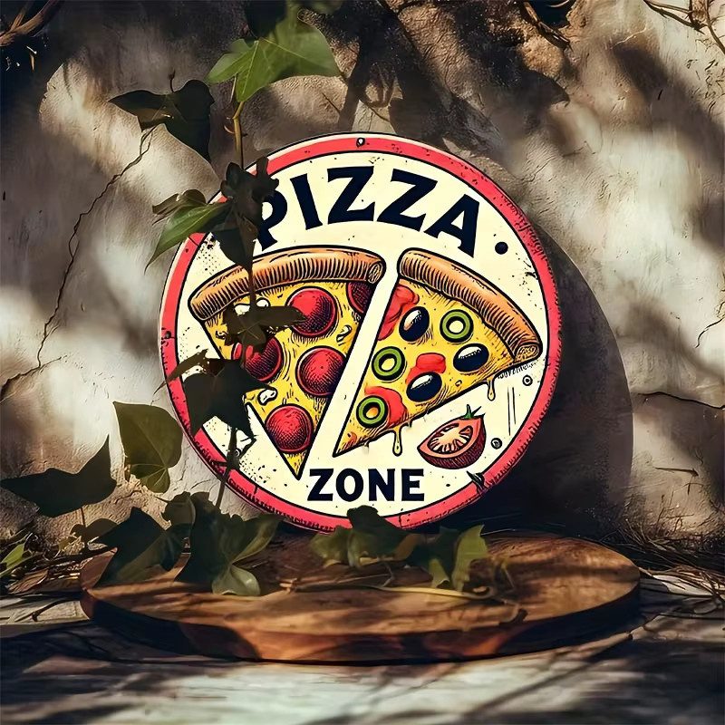 Potdemiel Italienisches Kranzschild mit Pizzasthema in Retro-Optik aus Aluminium, Durchmesser: 20,3 cm, Mehrfarbig - Bild 5