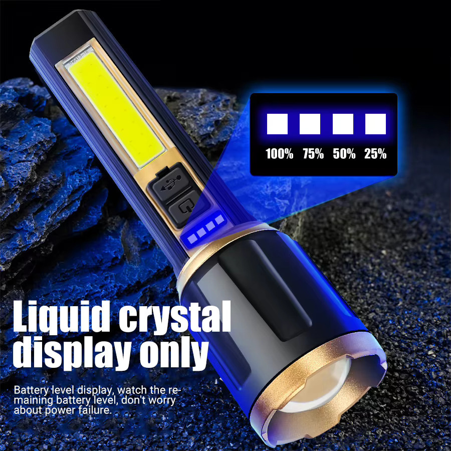 Heinast Taktische LED-Taschenlampe aus Metall mit USB-Ladefunktion und Teleskop-Zoom in Schwarz - Bild 4