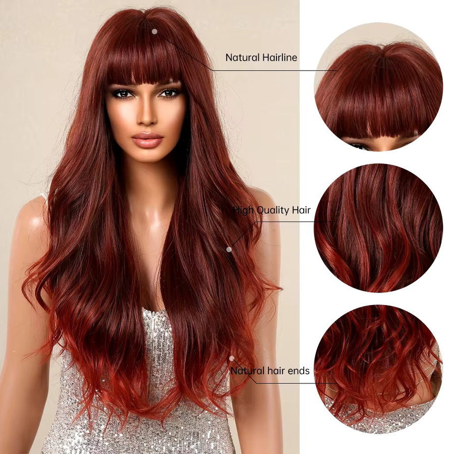 HAIRCUBE Perücke, burgunderrot, gewellt, Ombre, mit Pony, Kunsthaar, Damen - Bild 3