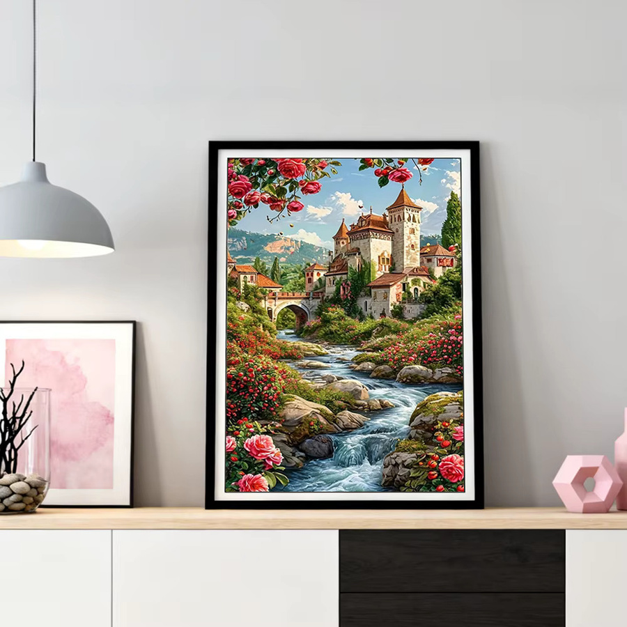 HUACAN Diamant-Malerei-Set für Erwachsene mit Hauslandschaft, Wasserfall und Blumen als Mosaik-Kunst zur Wanddekoration, Multicolour, B/H: 30,0 x 20,0 cm - Bild 2
