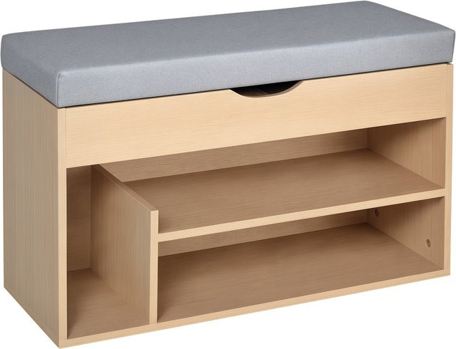 Aosom Schuhbank als Sitzbank und Sitztruhe mit Schuhregal und verstecktem Fach, Leinen, Natur+Grau, B/T/H: 80 x 30 x 48 cm - Bild 1