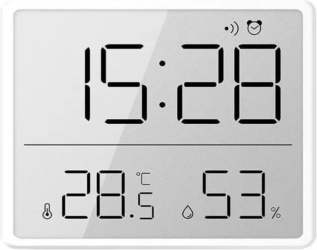 Yiran Furniture Multifunktionaler Digitaler Wandwecker mit Temperatur- und Feuchtigkeitsanzeige sowie Datum in Weiß - Bild 1