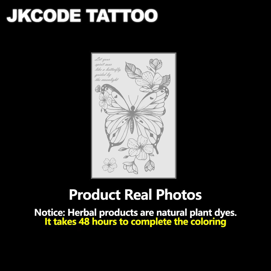JKCODE TATTOO Semi-permanente Tattoos, Hibiskusblüten und Schmetterlinge, Damen - Bild 3