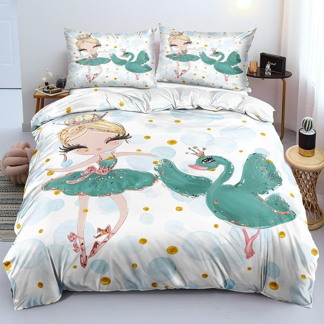 Bettwäsche-Set mit Schwan- und Ballettmädchen-Motiv von JMG Household Supplies, mehrfarbig, aus Mikrofaser, B/H: 220 x 230 cm - Bild 1