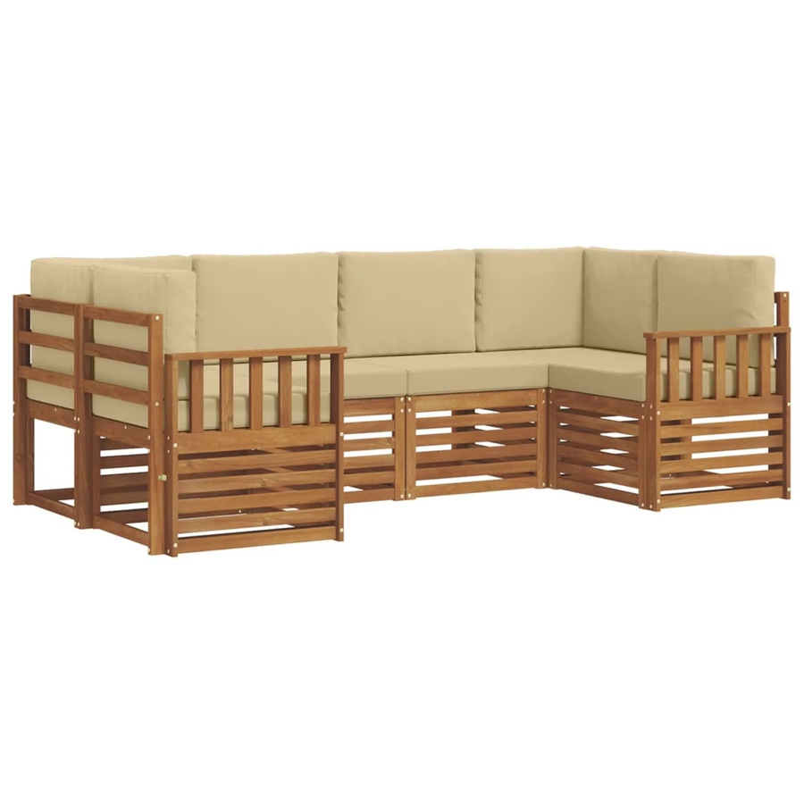 vidaXL Sofagarnitur aus Massivholz Akazie in Natur-Beige, 20-teiliges L-Shape Set mit Kissen und Armlehnen - Bild 2