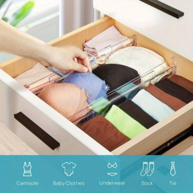 Längenverstellbarer Schubladenteiler aus transparentem Kunststoff für Kleidung, Küchenutensilien und Büro, 1 Stück - Bild 1