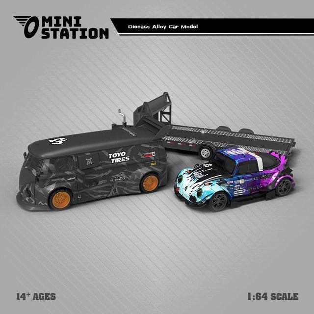 Linyi Toy Car Mini-Station Rwb T1 Van Block43, Diecast Modellauto, 1:64, ab 14 Jahren - Bild 1