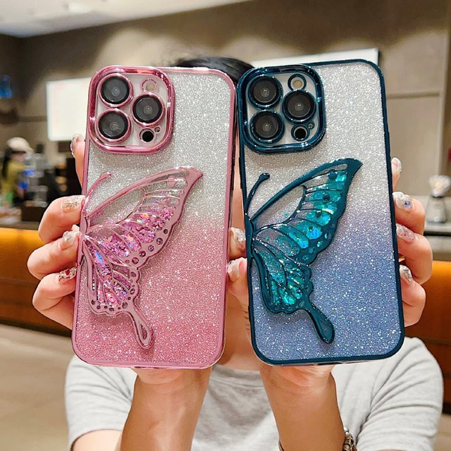 Glitzernde Schmetterlings-Handyhülle für Apple iPhone 11 bis 17 Pro Max in Blau - Bild 1