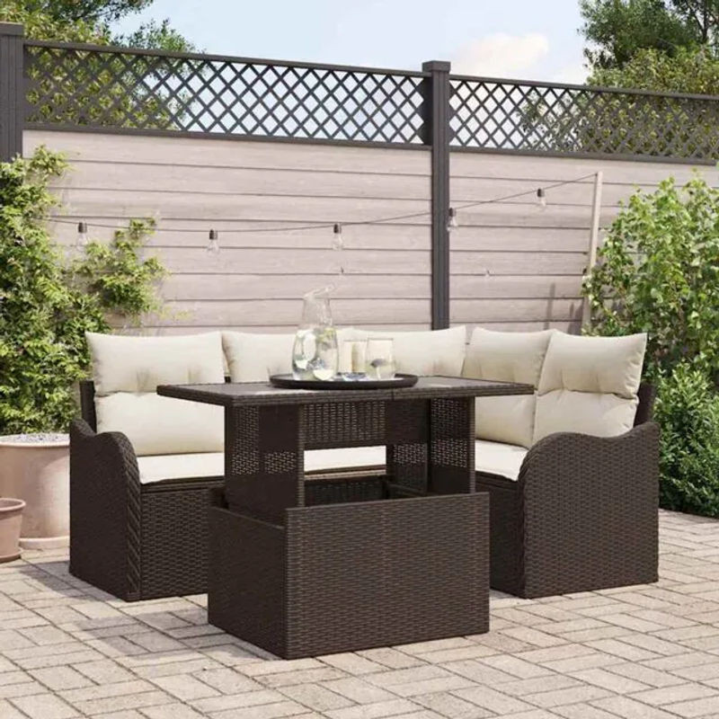 vidaxl Garten-Sofa-Set aus Poly-Rattan mit 5 Kissen in Braun - Bild 1