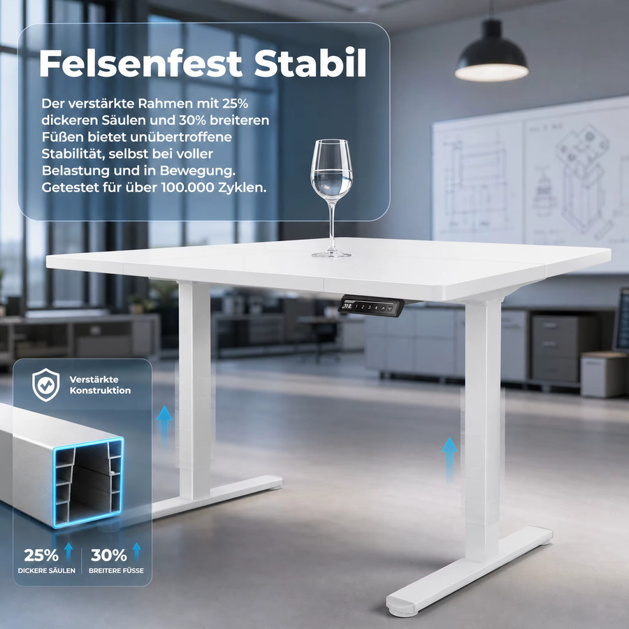 ErGear Elektrischer höhenverstellbarer Schreibtisch in Weiß mit mattem MDF-Laminat, Breite: 180 cm, Tiefe: 80 cm - Bild 2