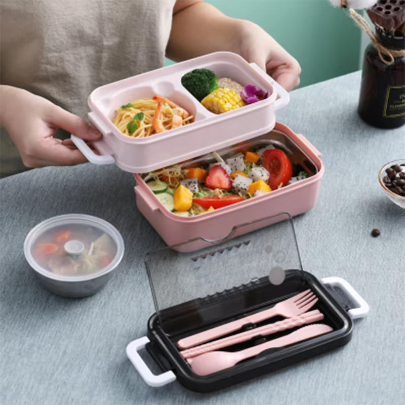 HOCOSHINE Lunchbox aus Edelstahl 304 in Pink, 2-Schicht Bento-Box für Mikrowelle und Heizung - Bild 2