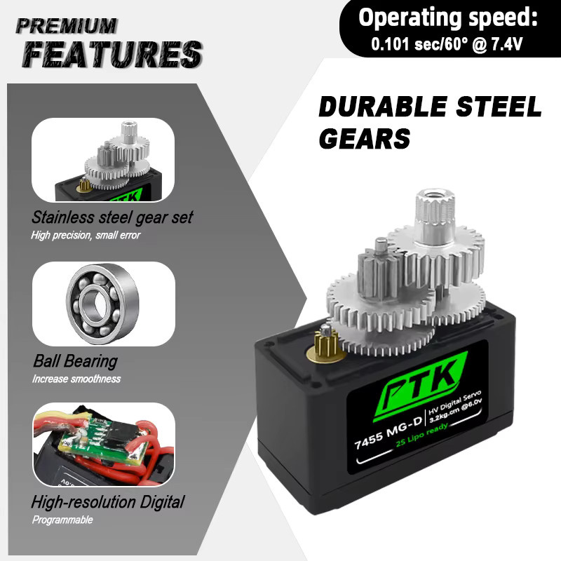 PTK 7455MG-D Servo, Digital Servo, mit Metallgetriebe, Schwarz - Bild 4