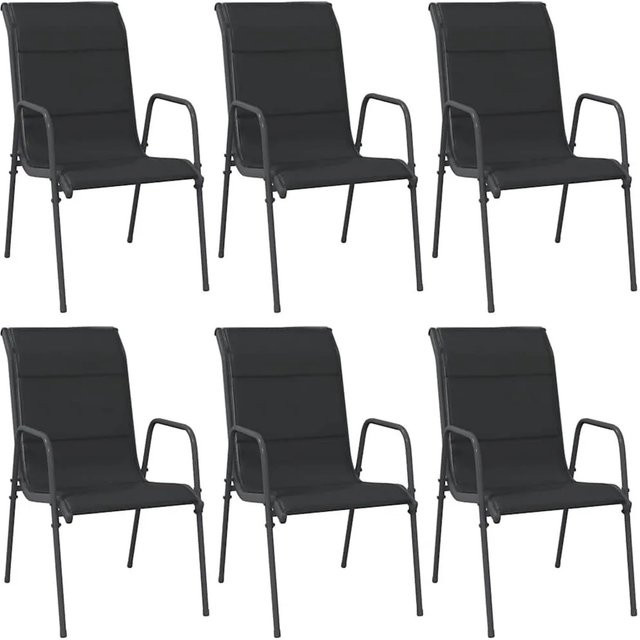 Furnicato 6er Set Gartenstühle aus Stahl und Textilene in Schwarz und Anthrazit, B/T/H: 51 x 66 x 88 cm - Bild 1