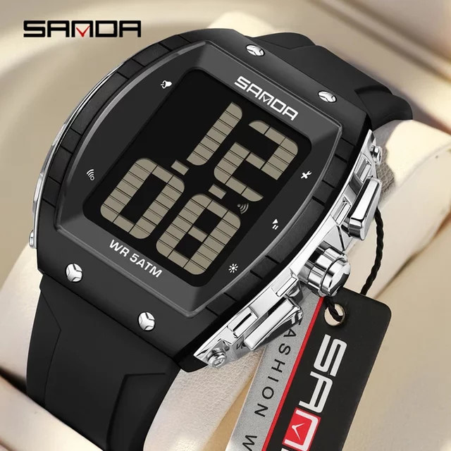 SANDA Digitaluhr, Silikonarmband, Weiß, Herren - Bild 1