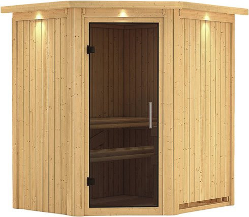Karibu Sauna Narva für 3 Personen aus Fichte in Beige ohne Ofen B: 202,0 cm, T: 184,0 cm, H: 165,0 cm - Bild 1