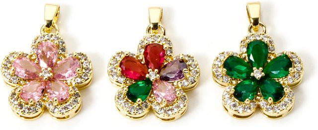 8seasons Anhänger Blume, Messing, Gold, Zirkonia, Damen, 24x17mm - Bild 1