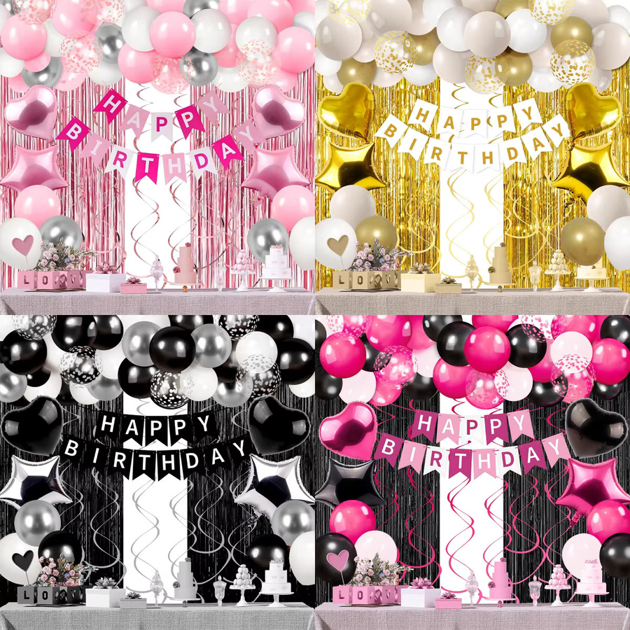 PATIMATE Party Dekoration Set 50 Teile in Rose Gold und Pink mit Alles Gute Zum Geburtstag Schriftzug, Metallic Folienballons und Lametta Vorhang für deine Geburtstagsparty - Bild 2
