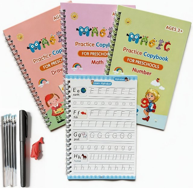 BOHY 4er Set Kalligraphie-Übungssets mit Rillenbüchern für das englische Alphabet in Mehrfarbig - Bild 1