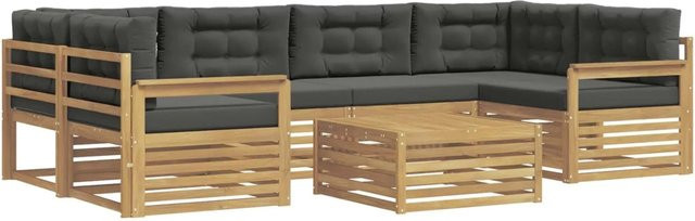 vidaXL Outdoor-Sofagarnitur L-Form aus Akazienholz mit 7 Teilen in Anthrazit und Weiß - Bild 1