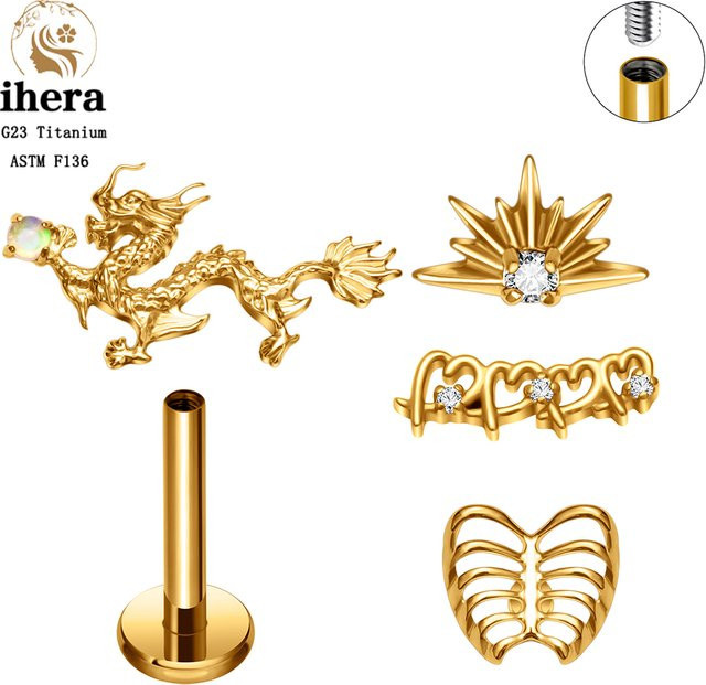 Drachen-Ohrstecker Titan, Zirkonia, Gold - Bild 1