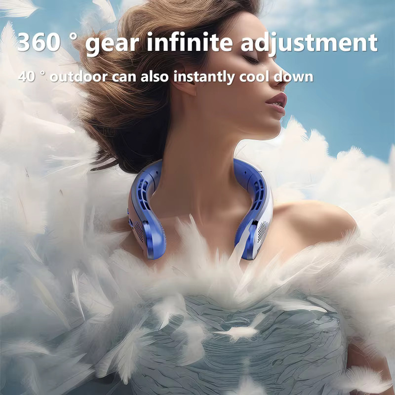 Lenovo Mini USB-Halsventilator mit 8000mAh Akku, LED-Digitalanzeige und Geräuschdämpfung in Blau - Bild 2