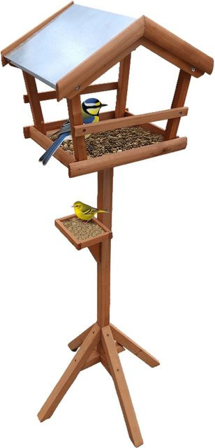 Relaxdays Vogelfutterhaus aus Tannenholz und Eisen in Orange, freistehend, H: 121 cm, B: 36 cm, T: 30 cm - Bild 1