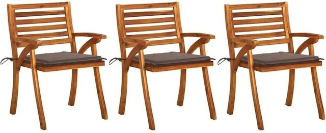 vidaXL Garten-Essstühle Set aus Akazien-Massivholz mit Kissen in Braun und Beige, 3er Set mit Armlehnen - Bild 1