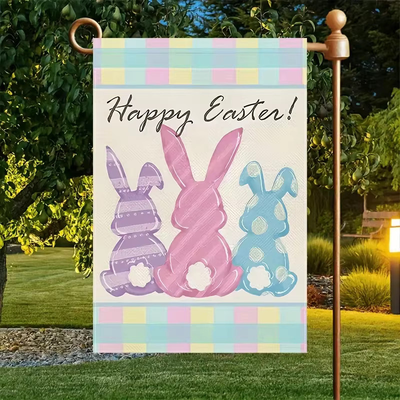VIKAMA Ostern-Gartenflagge mit Kaninchenmuster aus Leinenstoff, mehrfarbig, B/H: 30 x 45 cm - Bild 3