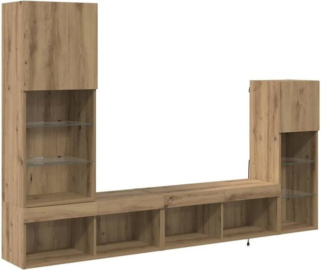 vidaXL TV-Wandregal Set 4-teilig Artisan-Eiche, Braun, Holzwerkstoff, Wandmontage für dein Wohnzimmer - Bild 1