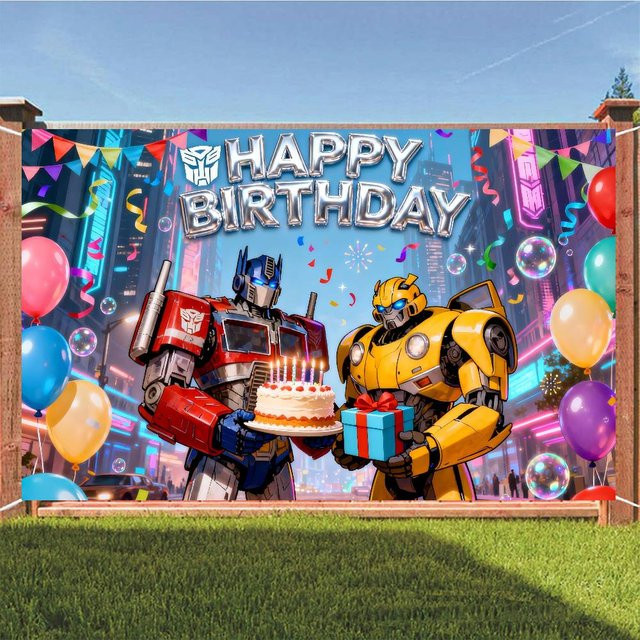 Mesuca Transformers Optimus Prime und Bumblebee Party-Dekorationsbanner für Kindergeburtstage, Mehrfarbig, B: 120 cm, H: 70 cm - Bild 1