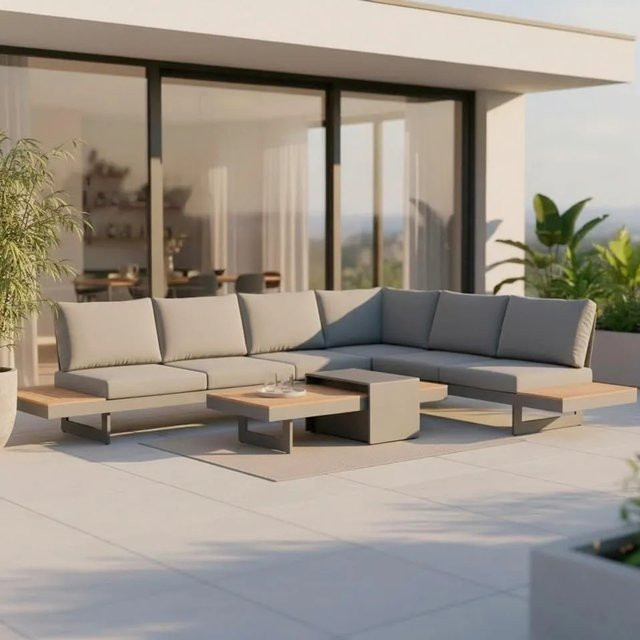 Bessagi Garden Loungegarnitur Sabrina in Grau mit Aluminiumgestell und Outdoorstoff - Bild 1