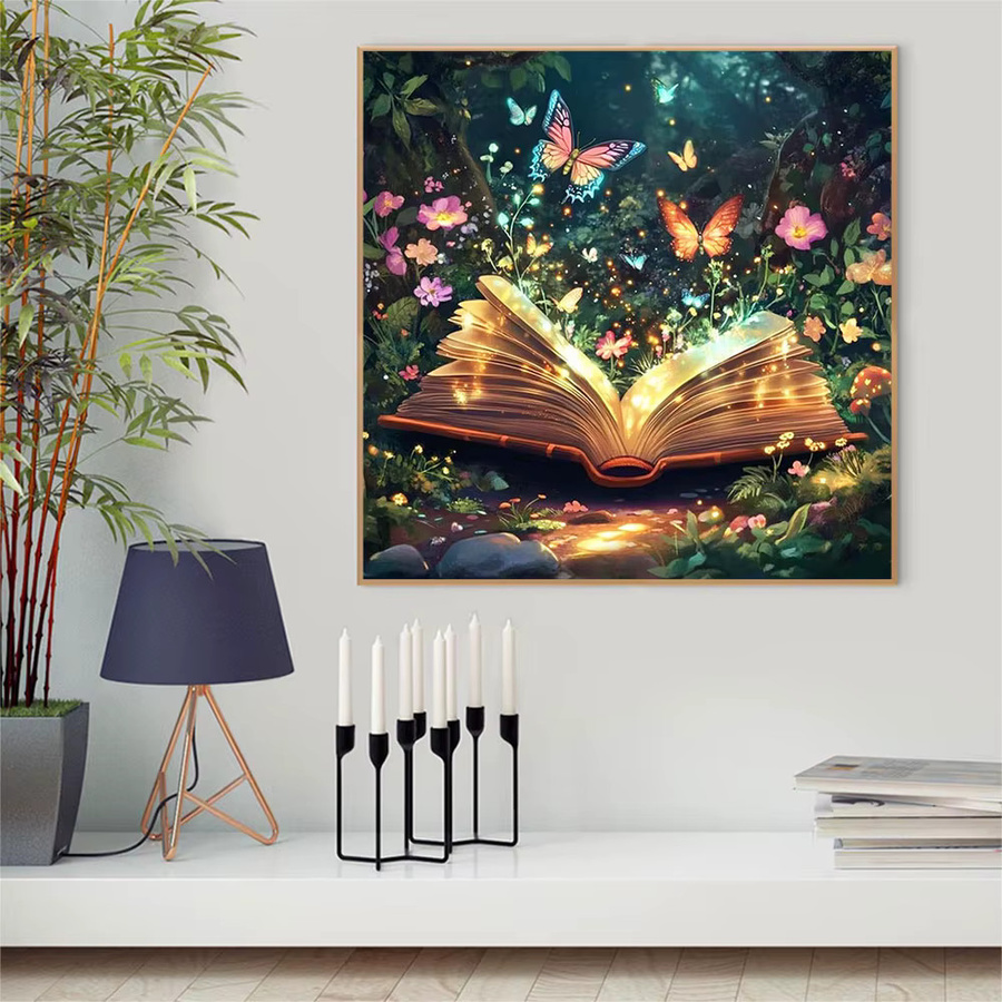 Momoart DIY Diamant-Malbuch Landschaftsbild mit Schmetterling und floralem Design, Multicolour - Bild 3