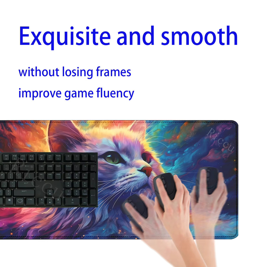 Riccu Gaming Mauspad XXL Bunte Süße Katze rutschfeste Schreibtischunterlage im Anime Design - Bild 4